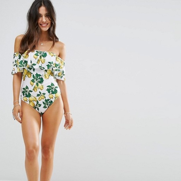 bardot frill swimsuit with straps